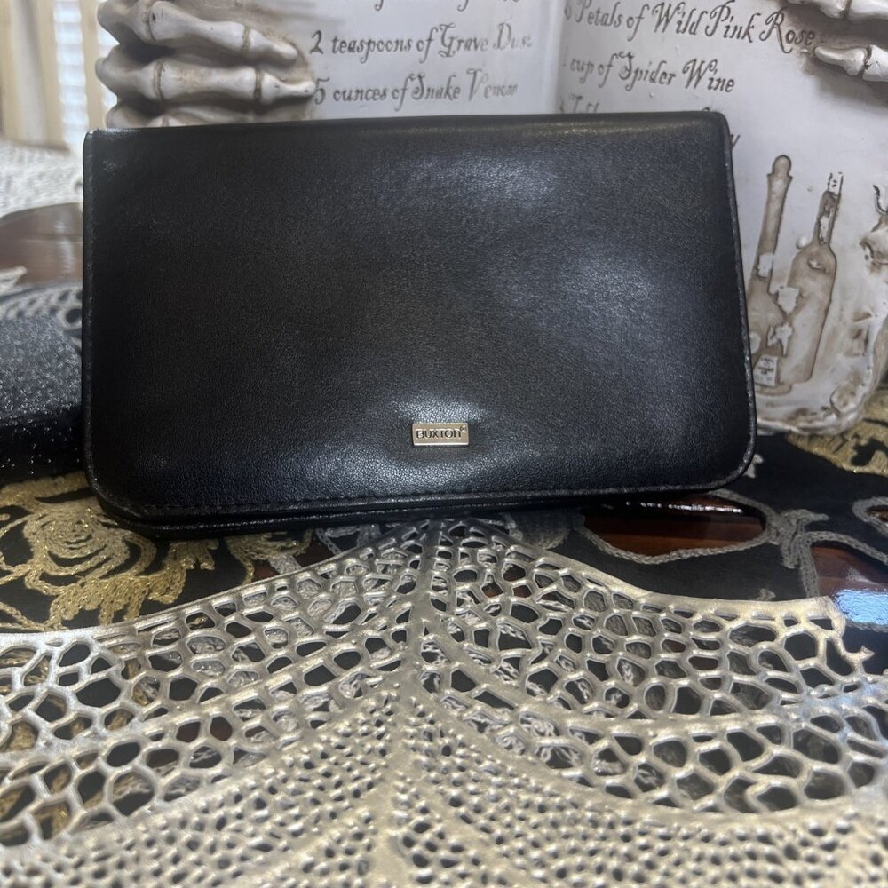 BUXTON LEATHER Wristlet WALLET BLACK BIFOLD MIRROR MULTIPLE COMPARTMENTS